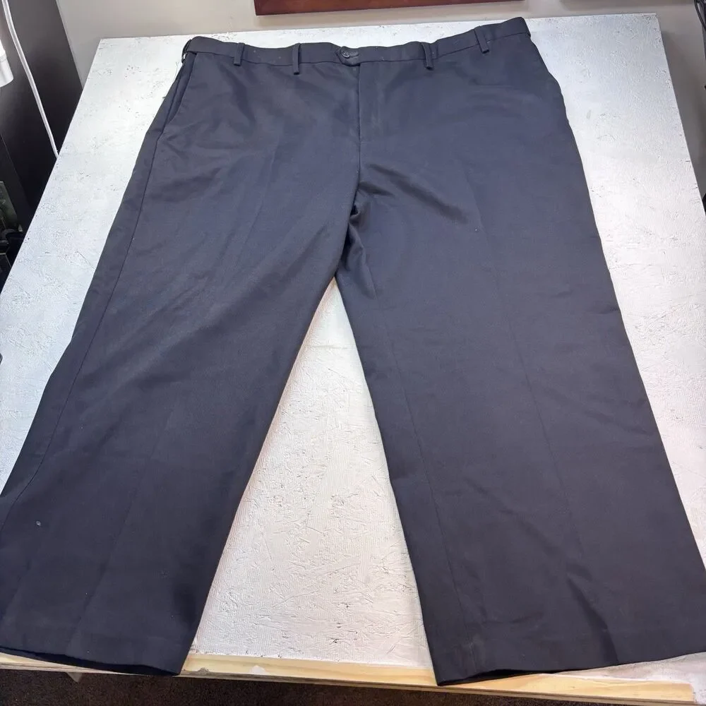 Croft & Barrow Men Dress Pants 50x30 Black(Caviar)Flat Front No Iron 100% Cotton
